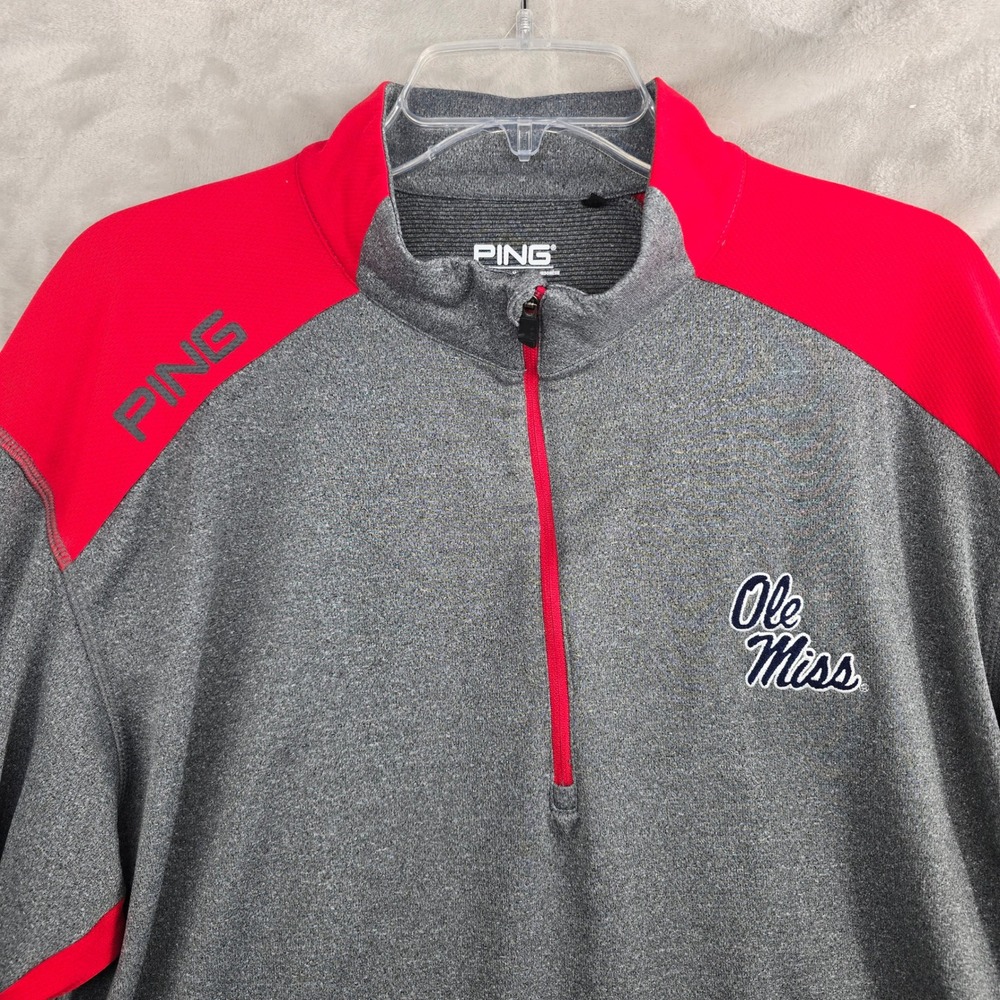 Ole‎ Miss Rebels PING Quarter Zip Pullover Golf Shirt Men XL Gray Red